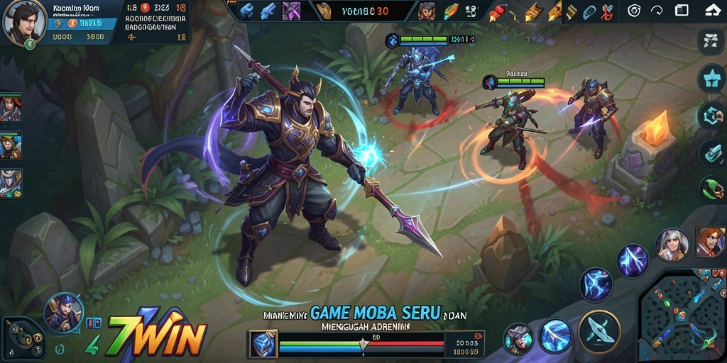Screenshot gameplay MOBA 77WIN dengan aksi seru di layar.