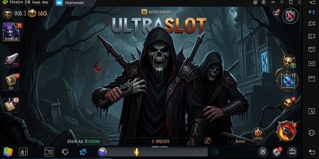 Screenshot gameplay ULTRASLOT yang menampilkan suasana horor yang mendebarkan.