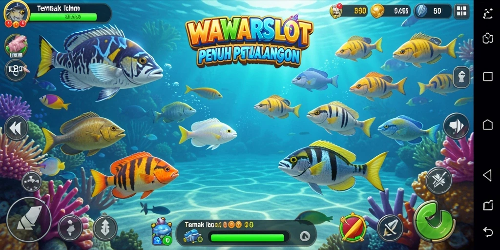 Tampilan gameplay seru WAWARSLOT saat berburu ikan.
